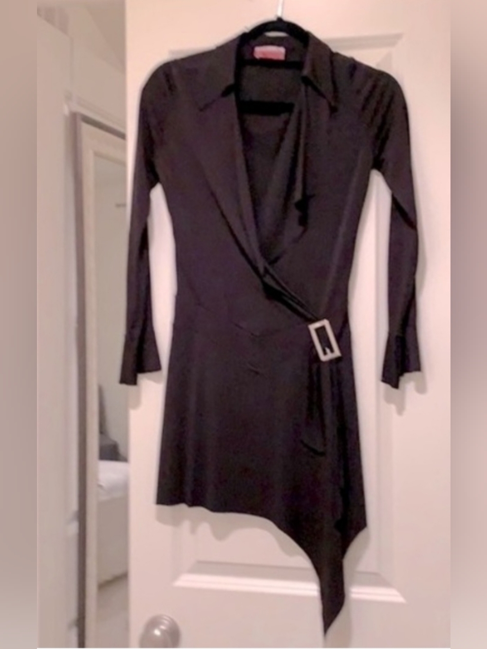 Black Asymmetric  Faux Wrap Dress with Buckle Offers  Reasonable Offers Welcomed